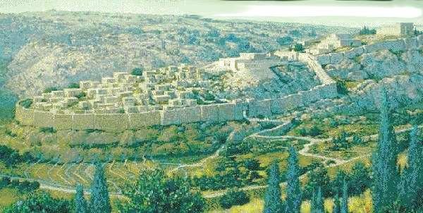 Original City of David (Jerusalem) at the time of Solomon ~950 B.C., (Artist's rendering)